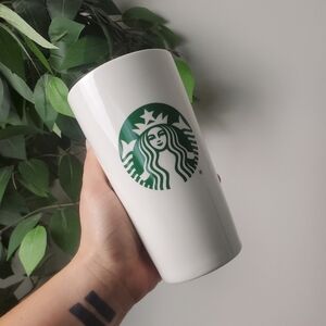 Starbucks White Tumbler Green Logo Double Wall Ceramic Mug New